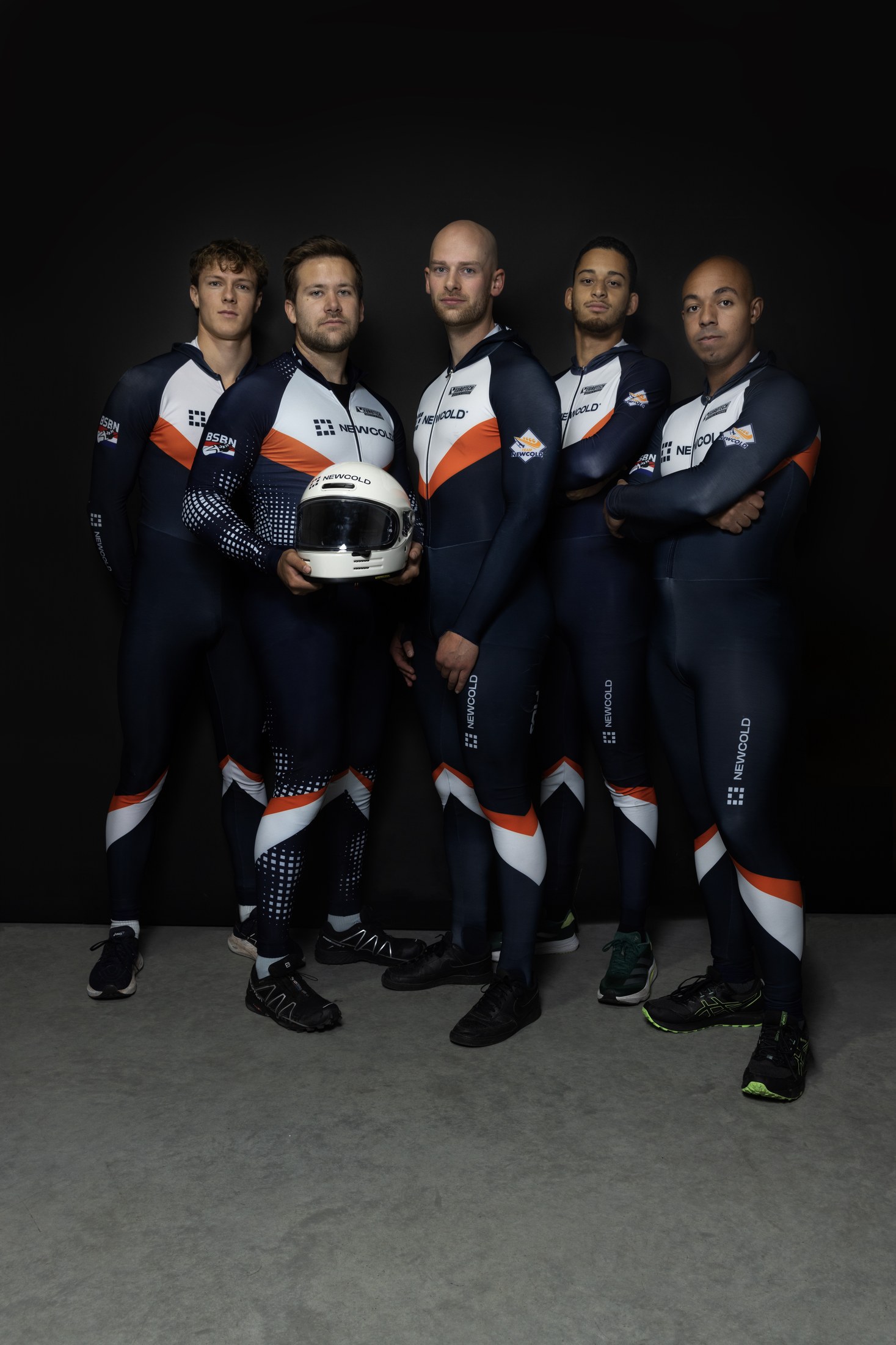 Bobteam Pals in racepakken — teamportret